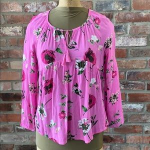 Pink Floral Baby Doll Top Long Sleeve Old Navy